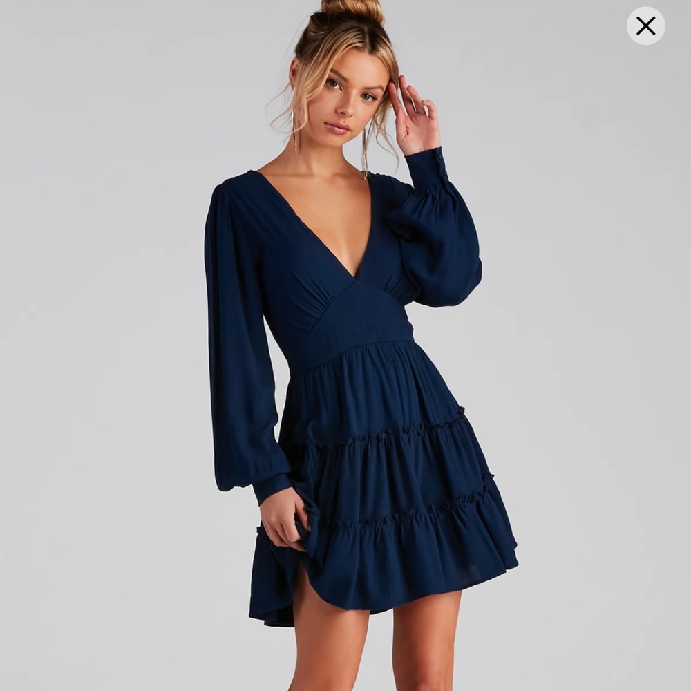Windsor Long Sleeve V Neck Mini Dress